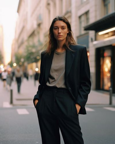 Black Trouser suit with Gray T-Shirt